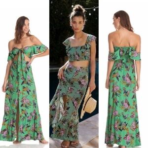 Maaji Trop Tropic Green Maxi Skirt AND Earthly Heaven Peplum Reversible Crop Top